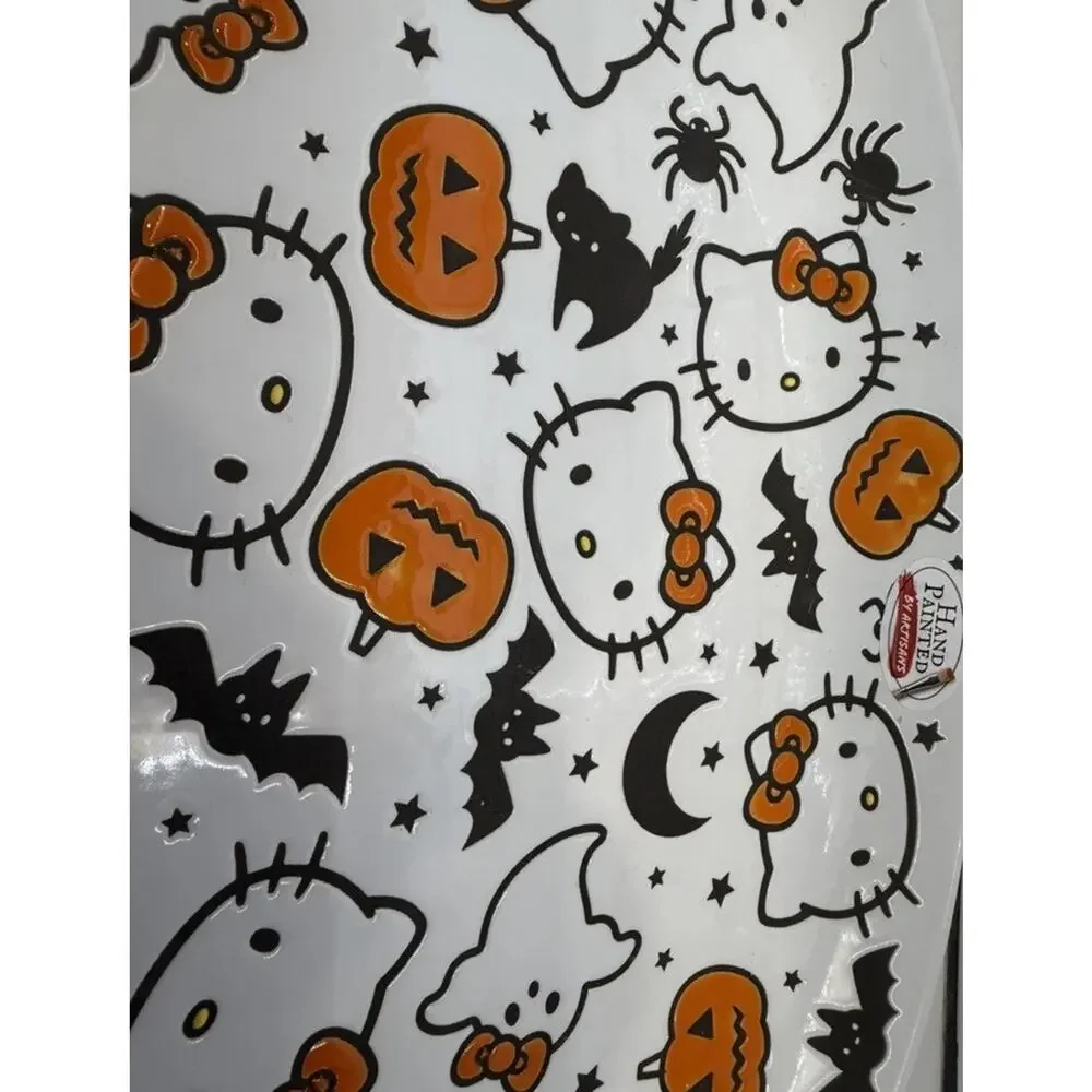 Hello Kitty Halloween Pumpkin Bat Platter Plate Ceramic NEW Hand Painted White‎
